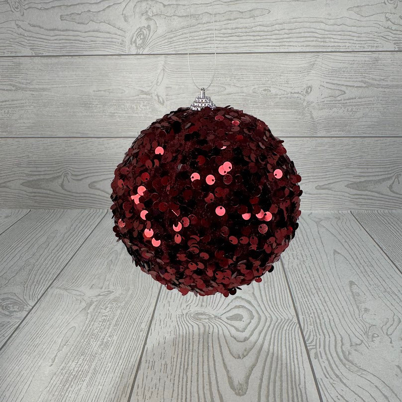FAUX VELVET SEQUIN ORNAMENT - BURGUNDY 5" - DCORN5015-MBU