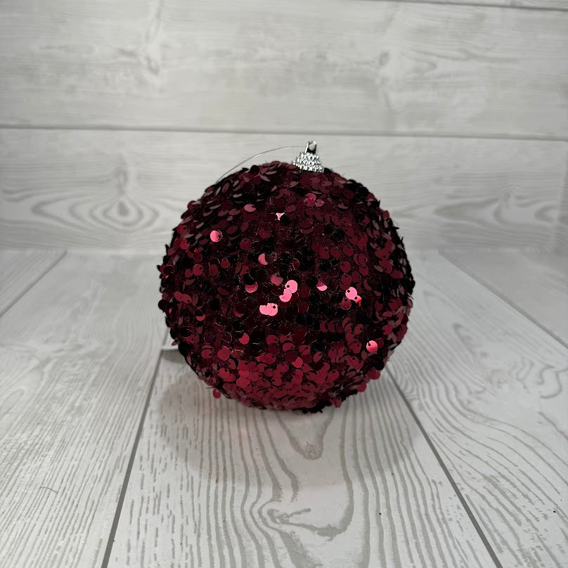 FAUX VELVET SEQUIN ORNAMENT - BURGUNDY 5" - DCORN5015-MBU