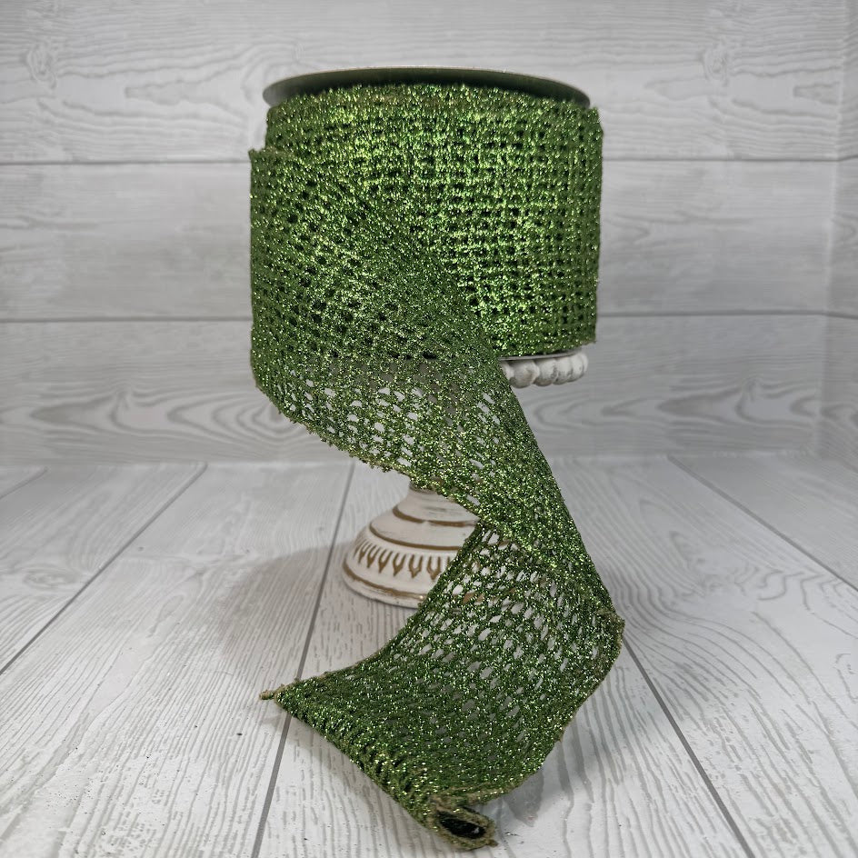 4"X10YD LIME GREEN GLITTER PAINTED ON JUTE RIBBON - DCR2A61LM40