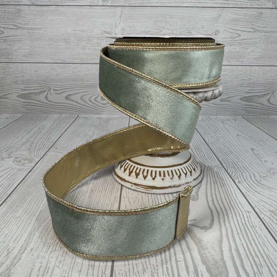 1.5"X10YD LIGHT AQUA VELVET RIBBON WITH PLATINUM LAME BACK & PLATINUM EDGE - DCR2A6915AQPT