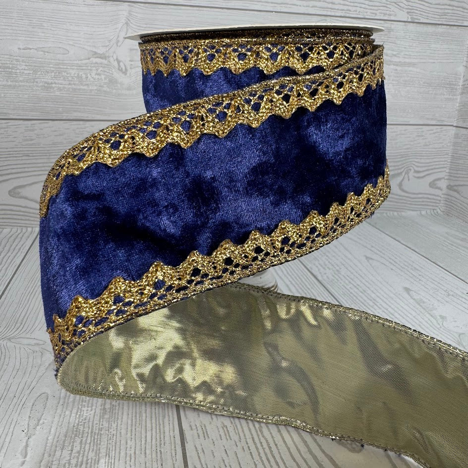 2.5"X10YD VELVET W/GOLD TRIM EDGE AND GOLD BACK - DCRC1048