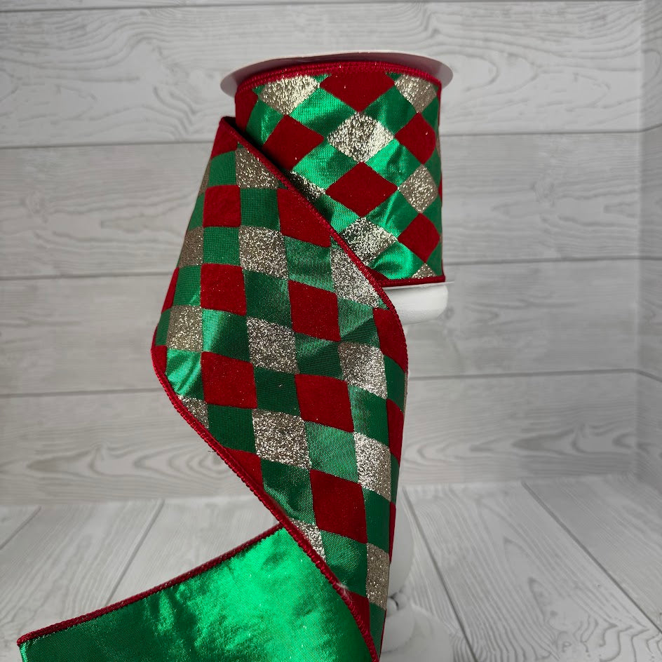 4"X10YD RED/GREEN/GOLD DIAMOND PRINT RIBBON - DCR5502