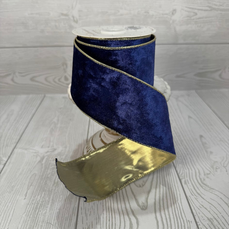 2.5"X10YD DELUXE VELVET ON GOLDBACK RIBBON - NAVY - DCRC1049NV