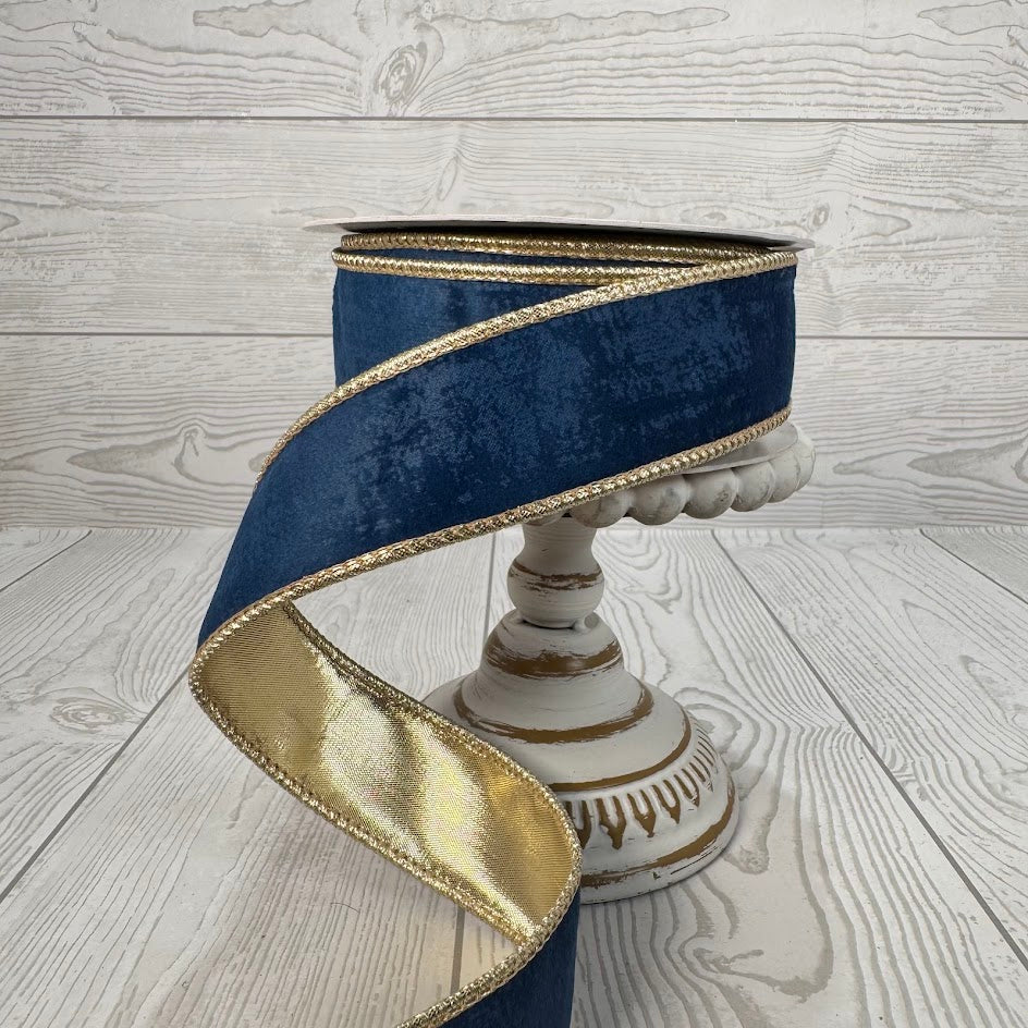 1.5"X10YD TEXTURED NAVY BLUE VELVET RIBBON - DCR21035