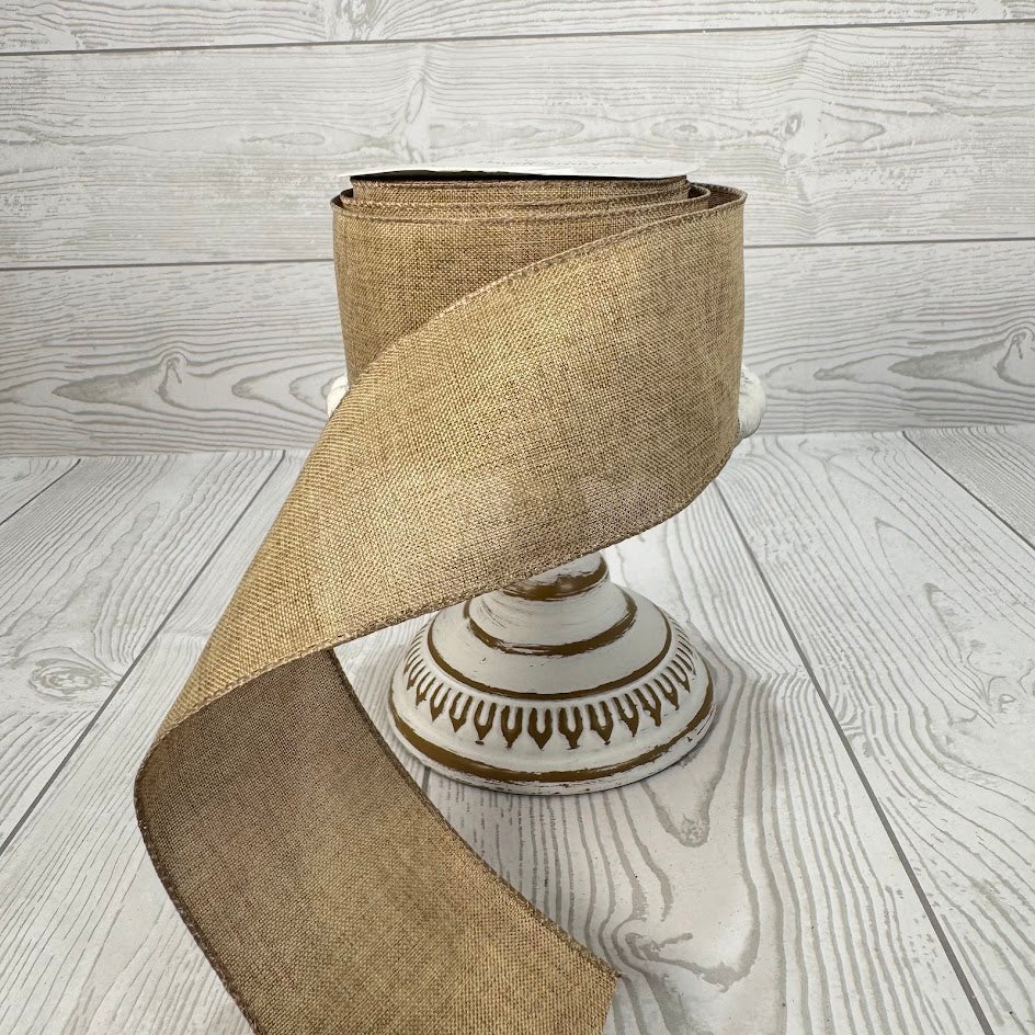 2.5"X10YD FAUX LINEN WIRED RIBBON - TAN - DCRC1045TN