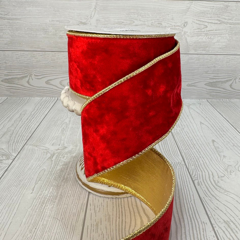 2.5"X10YD ELEGANT RED VELVET W/ GOLD BACK - DCR1090GB