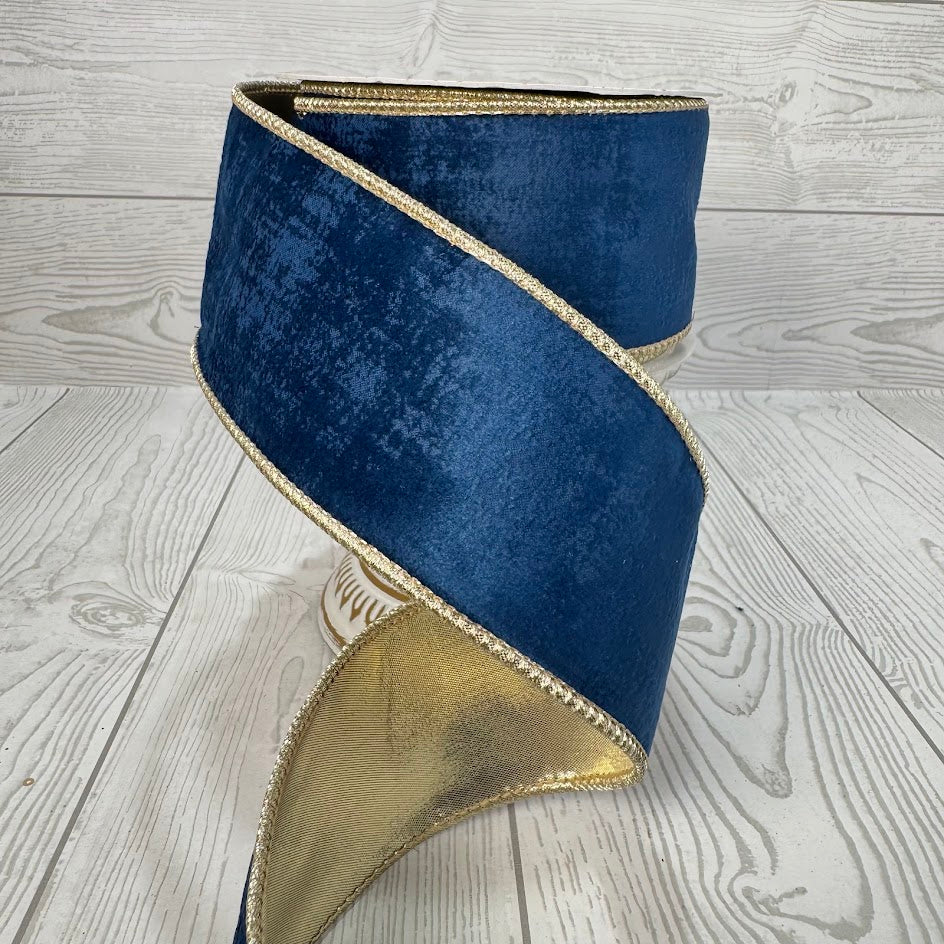 2.5"X10YD TEXTURED NAVY BLUE VELVET RIBBON - DCR21034