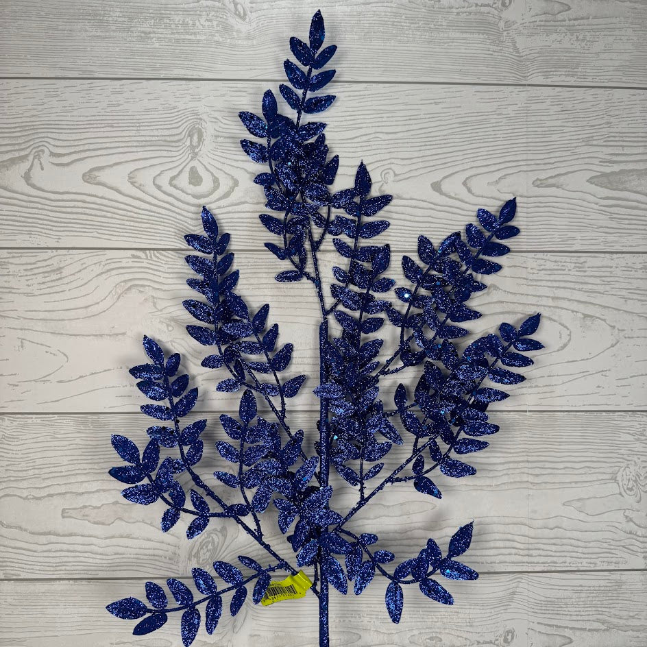 GLITTER FERN SPRAY X5 H28 - BLUE - 86927BL * G