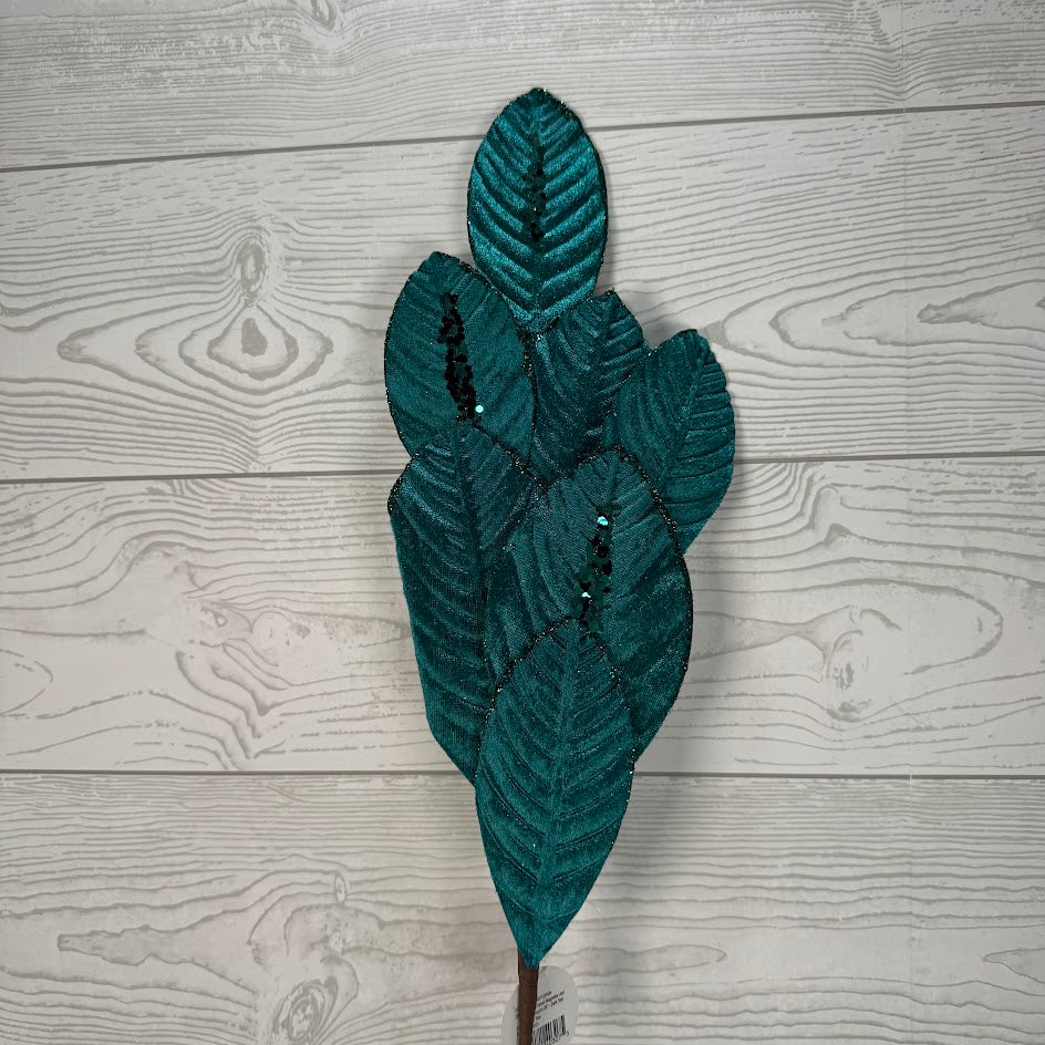 26" VELVET MAGNOLIA LEAF W/ SEQUINS - DARK TEAL - DCSP6611DPGN