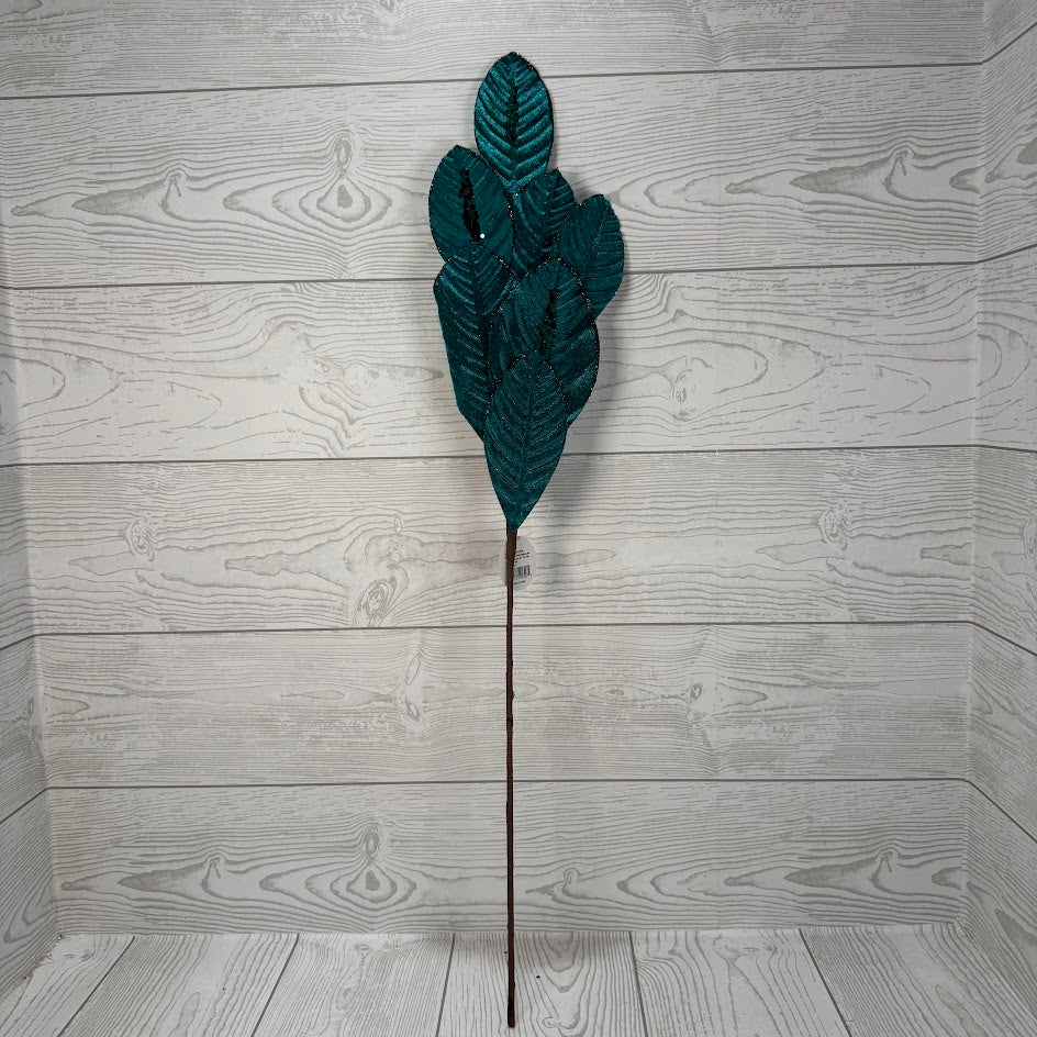26" VELVET MAGNOLIA LEAF W/ SEQUINS - DARK TEAL - DCSP6611DPGN