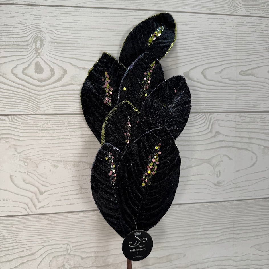 26" VELVET MAGNOLIA LEAF W/ SEQUINS - BLACK - DCSO6611BK