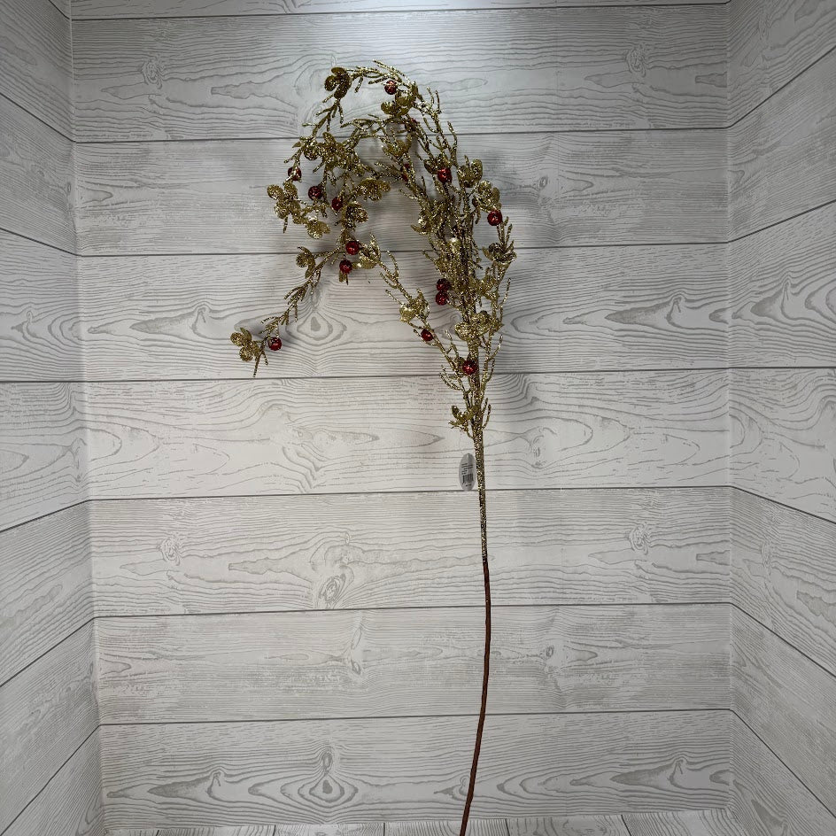 45" WILD FLOWER GOLD GLITTERED SPRAY W/ RED GLITTER BERRIES - DCSP6641