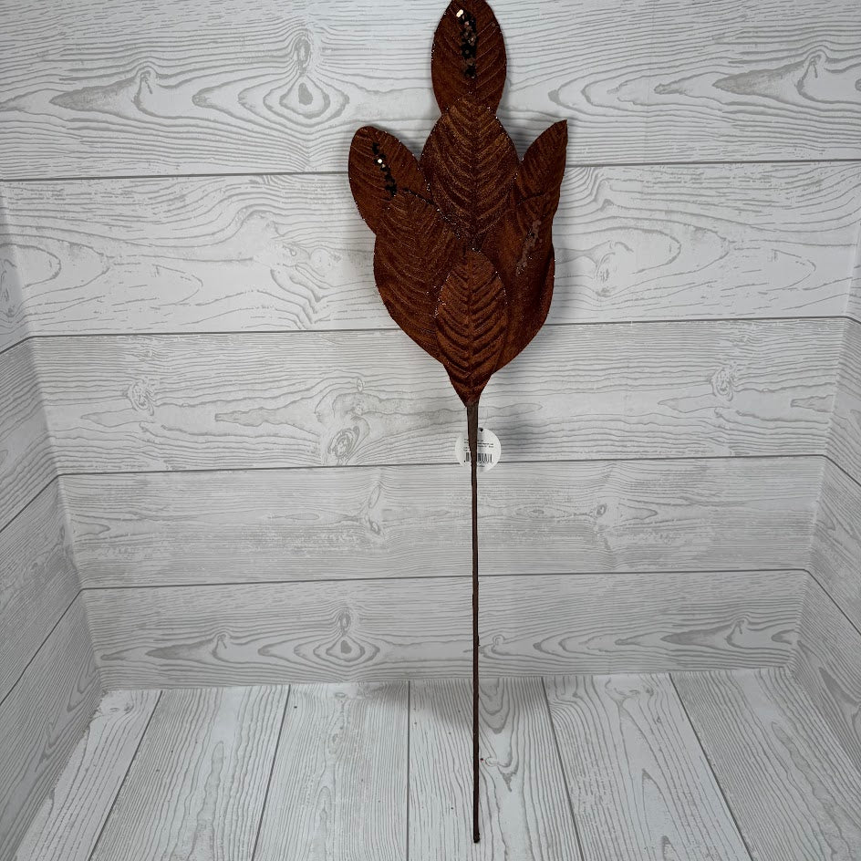 26" VELVET MAGNOLIA LEAF W/ SEQUINS - BROWN - DCSP6611BR