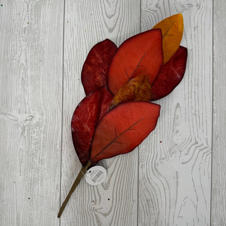 15.5" FALL MAGNOLA LEAF PICK - ORANGE/RED - DCPC6375