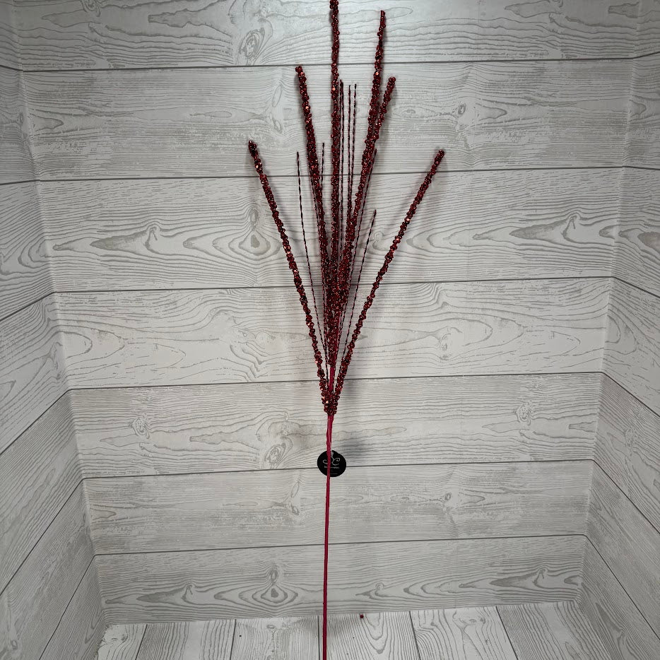 33" GLITTER BEAD BERRY/METALLIC TWIST SPRAY - RED - DCSP6410RD