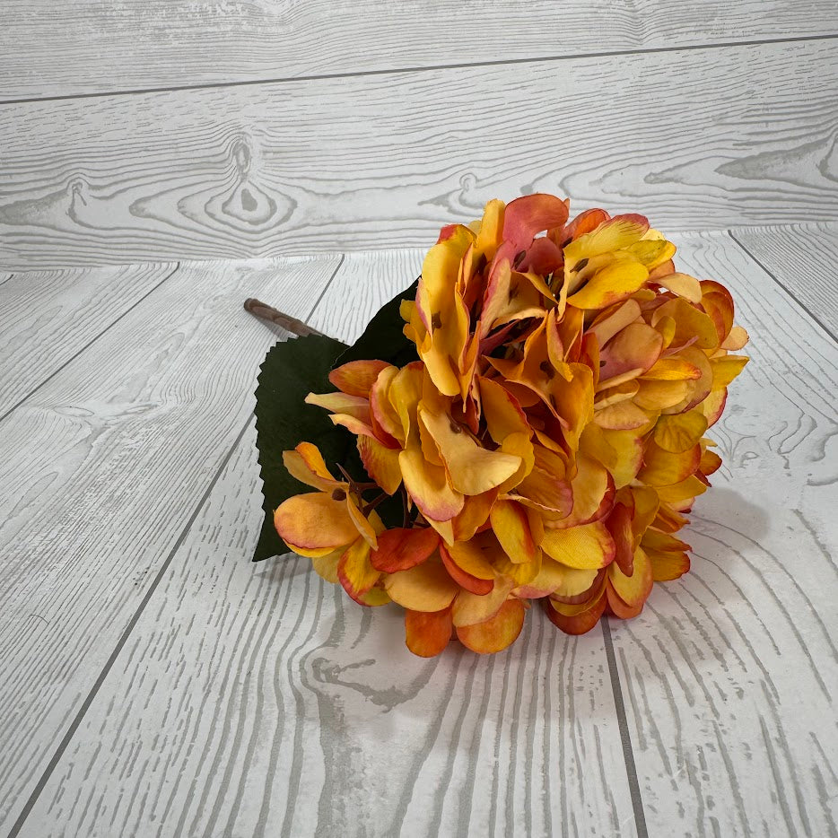 13.5" FAUX DRIED HYDRANGEA PICK - YELLOW/ORANGE - DCSP6299YLOR