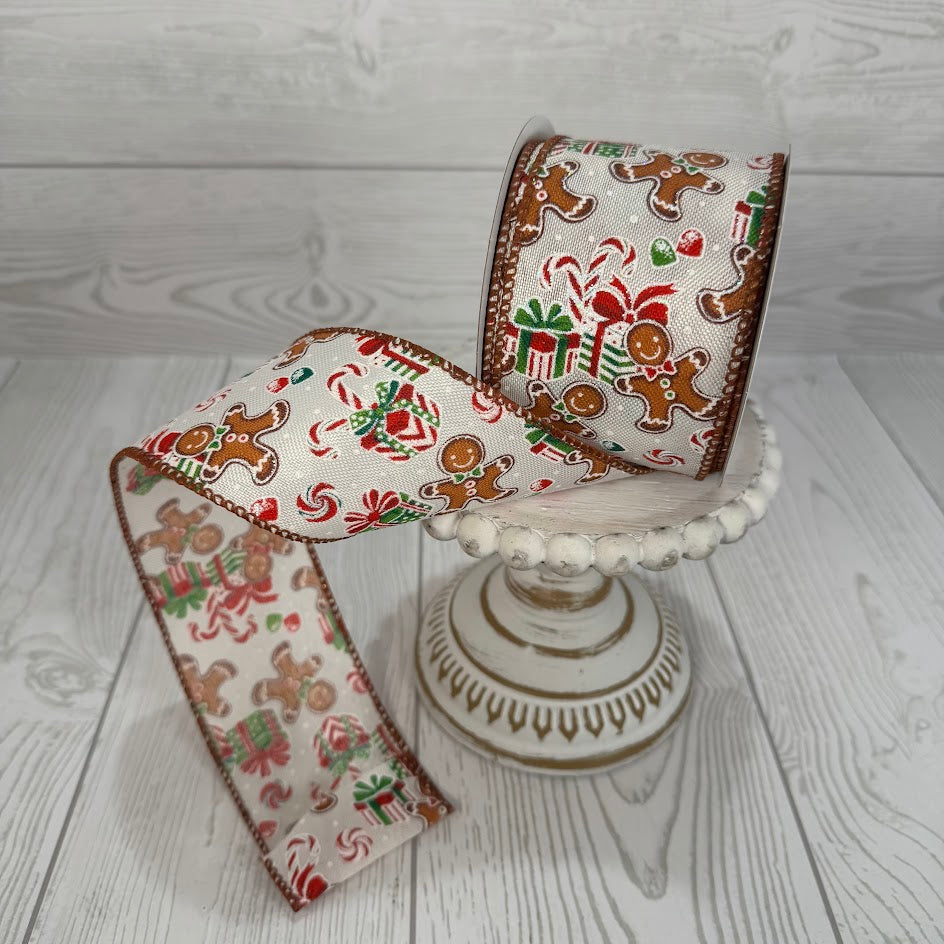2.5"X10YD IVORY LINEN/GINGERBREAD PRESENTS - 71608-40-14