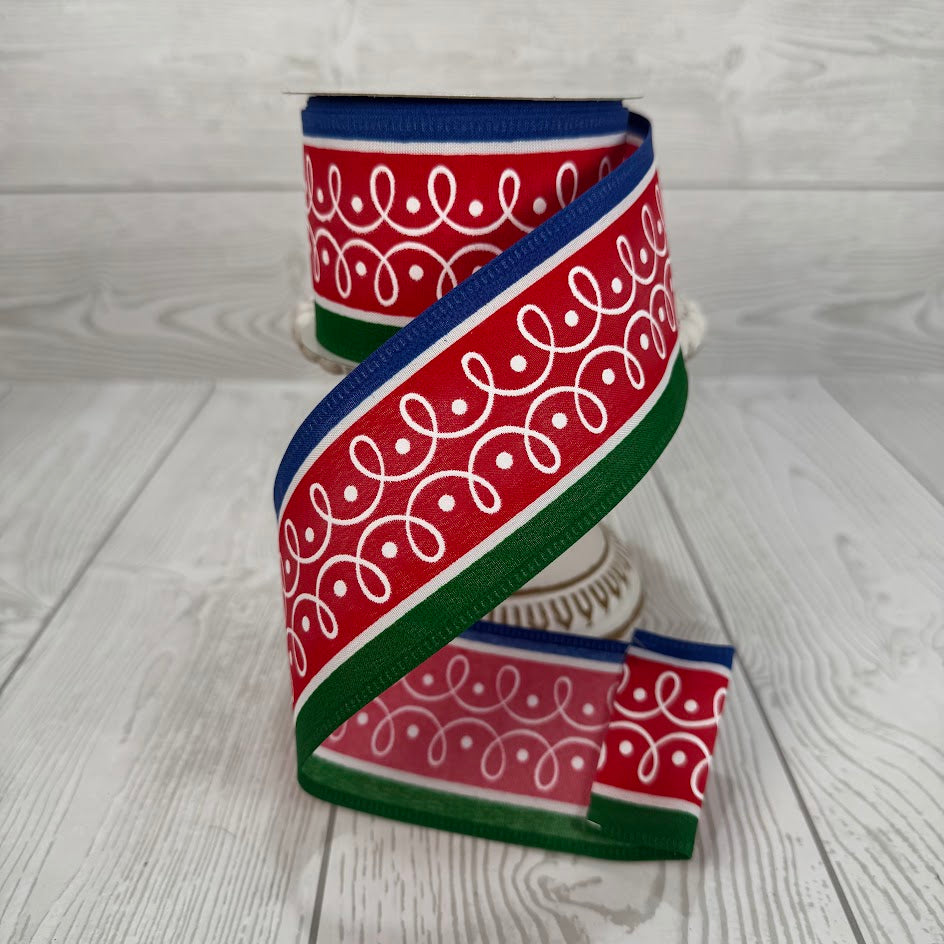 2.5"X10YD RED STN-WHITE LOOP STRIPE/BLUE EDGE - 76564-40-25