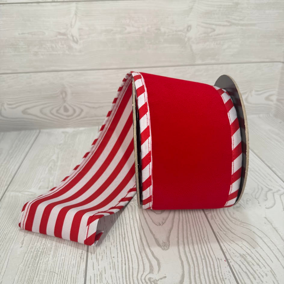 4"X5YD THICK FLAT RED VELVET/WHITE-RED CABAN STRIPES - D73601-04-12
