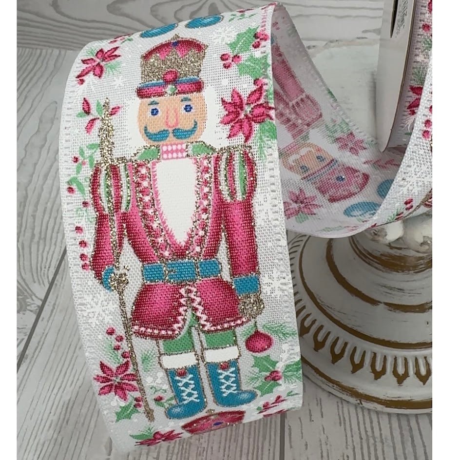 2.5"X10YD WHITE LINEN/FANCY PASTEL NUTCRACKER - 76602-40-06