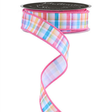 7/8"X10YD WATERCOLOR PLAID RIBBON, BLUE, YELLOW, PINK, PURPLE MULTICOLOR - LS1017RT