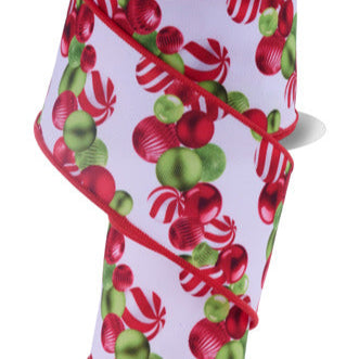 2.5"X10YD BALL ORNAMENT GARLAND - WHITE/RED/LIME - LS1140T9