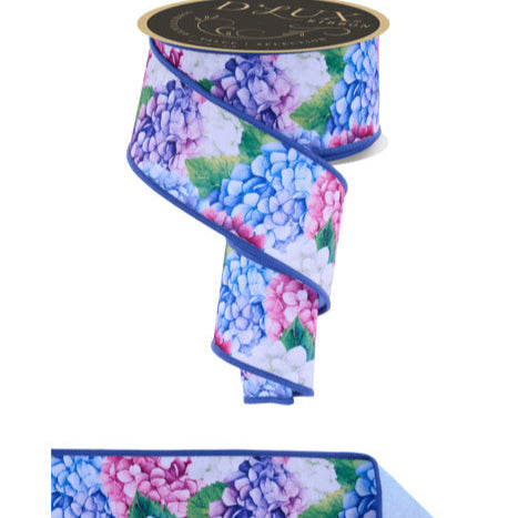 2.5"x10YD HYDRANGEA/FUSED - PINK, PURPLE, BLUE - D'LUX RIBBON - LX1022WT
