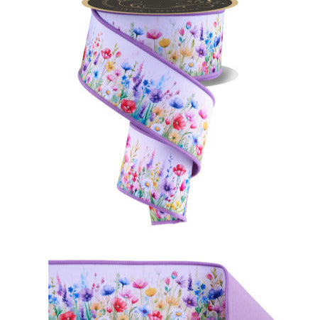 2.5"X10YD WATERCOLOR WILDFLOWERS/FUSED - MULTI - D'LUX RIBBON - LX1036