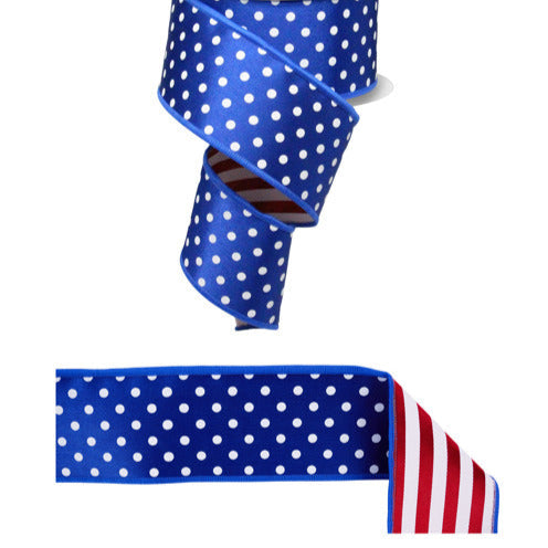 2.5"X10YD POLKA DOT/STRIPE/FUSED D'LUX RIBBON - ROYAL BLUE, RED, WHITE - LX3065C9