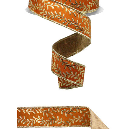 1.5"X10YD FOIL LEAF GARLAND/FUSED - D'LUX RIBBON - AUTUMN/GOLD - LX3141T3