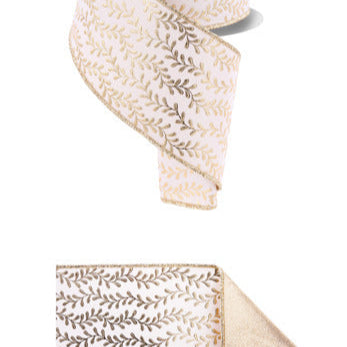 4"X10YD FOIL LEAF GARLAND/FUSED - D'LUX RIBBON - IVORY/GOLD - LX314377