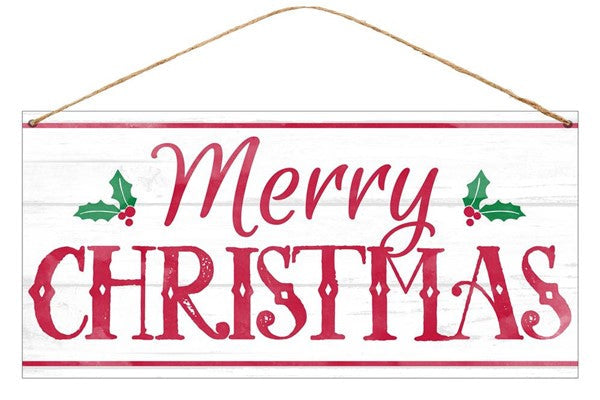 12"L X 6"H TIN MERRY CHRISTMAS - WHITE/RED/EMERALD - MD0377