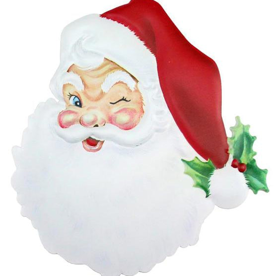12"H X 11.75"L METAL EMBOSSED SANTA FACE - WHITE/RED - MD0621