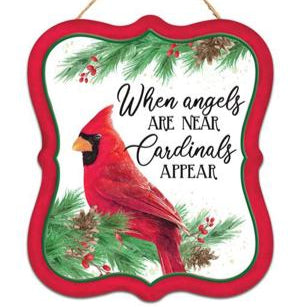 7"HX6"L SPIRITUAL CARDINAL SIGN "ANGELS" - RED/WHITE/GREEN - MD1167