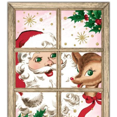 12.75"HX9.5"L RETRO SANTA WINDOW SIGN - WHITE/RED/BROWN/GREEN - MD1252