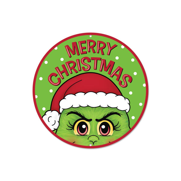8"DIA MERRY CHRISTMAS/FURRY ELF SIGN - LIME/RED/WHITE/BLACK - MD1497