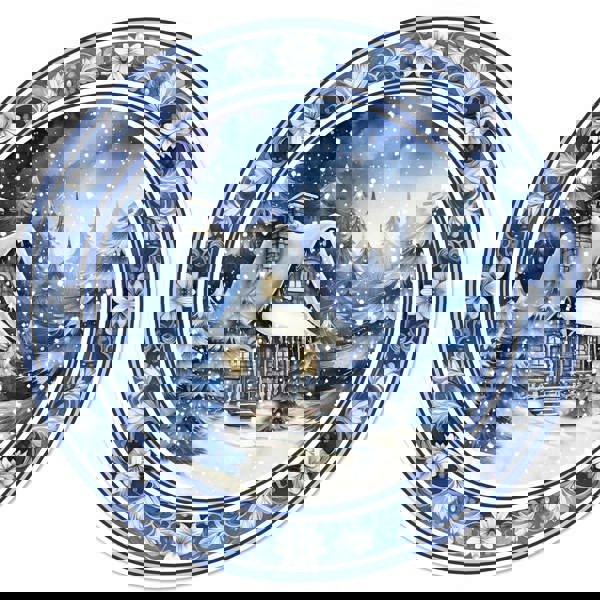 12"DIA METAL WINTER CABIN SCENE SIGN - BLUE/WHITE - MD1678