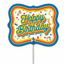 4"L X 3.5"H EMBOSS BIRTHDAY PICK - CONFETTI - BLUE/RED/YELLOW/ORANGE/LIME - MF399995
