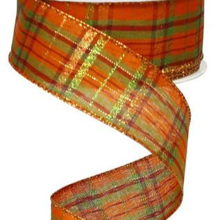 1.5"X10YD PLAID W/ METALLIC - ORANGE/MOSS/BURGUNDY/LIME - RG01057
