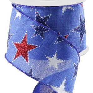 2.5"X10YD DASHED GLITTER STAR ON ROYAL - ROYAL BLUE, RED, WHITE, NAVY - RG0165825