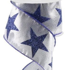 2.5"X10YD BOLD STAR ON METALLIC - SILVER/NAVY BLUE - SPT - RG0166426