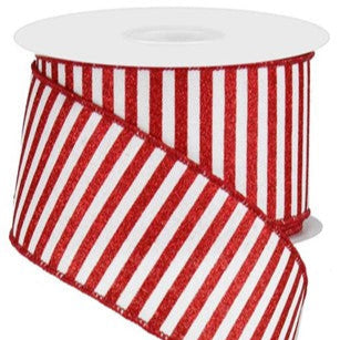 2.5"X10YD GLITTER STRIPE ON ROYAL RIBBON - WHITE, RED - RG0168927