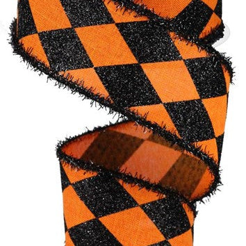 2"X10YD HARLEQUIN CHECK/TINSEL - ORANGE/BLACK - RG0805220