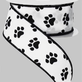 1.5"X10YD PAW PRINT - WHITE/BLACK - SPT - RG1776X6