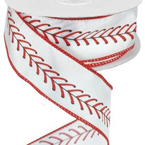 1.5"X10YD BASEBALL STITCHING - LIGHT CREAM/BLACK/RED - SPT - RG1798