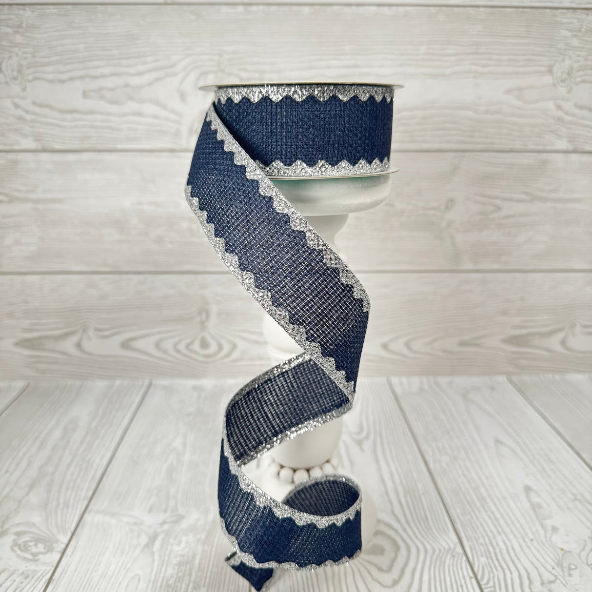 1.5"X10YD SCALLOPED DETAIL - NAVY BLUE/SILVER - SPT - RG2036C1