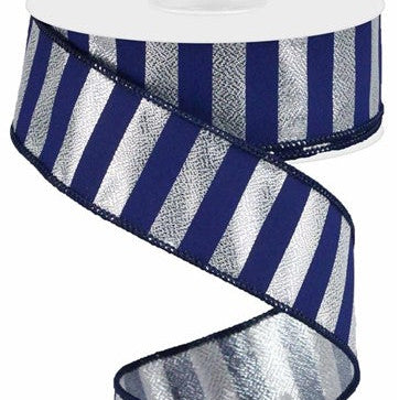 1.5"X10YD METALLIC HORIZONTAL STRIPE - SILVER/NAVY BLUE - SPT - RGA1069T1