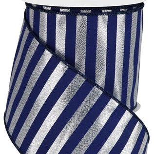 4"X10YD METALLIC HORIZONTAL STRIPE - SILVER/NAVY BLUE - SPT - RGA1071T1