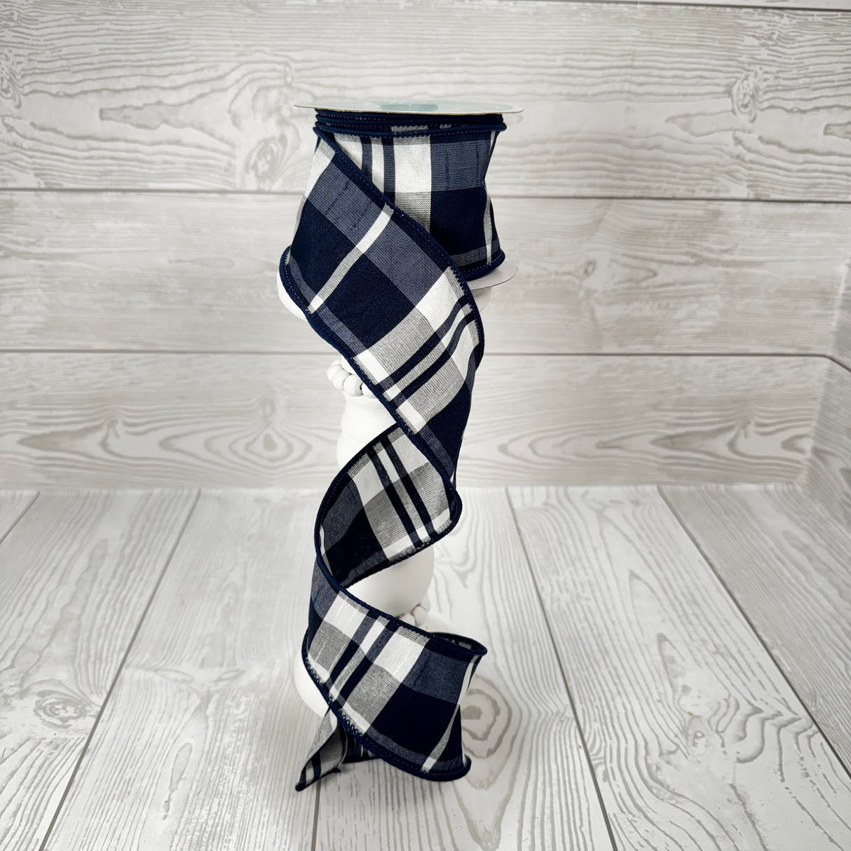 2.5"X10YD PLAID FAUX DUPIONI - BLUE/WHITE - SPT - RGA123419