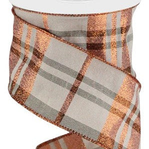 2.5"X10YD PLAID FAUX DUPIONI - TAN/MET COPPER - RGA123478